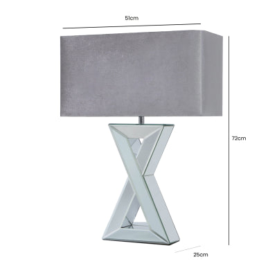 Cross Mirrored Table Lamp and Rectangle Grey Velvet Shade